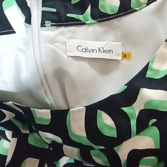 Vintage Slvls SquareNeck mutiPrint MidiDress Greenwhite - Picture 9 of 12